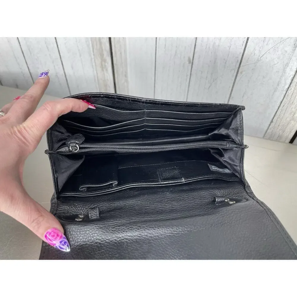 Vintage Brighton Bag Black Croc Leather Top Handle Metal Hardware 90s